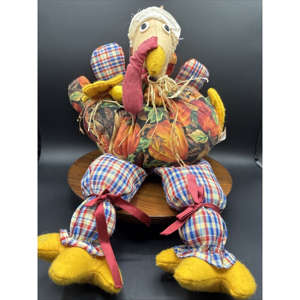 VTG Turkey Plush Sitting Thanksgiving Fall Stuffed Decoration Animal Decor Soft